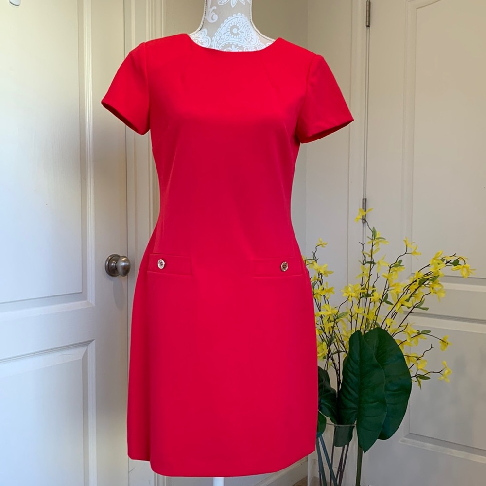 Tommy Hilfiger Red Shift Dress Cap Sleeves Size 4